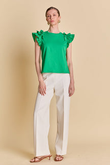 ENGLISH FACTORY - Mixed Media Ruffle Detail T-shirt - T-SHIRTS available at Objectrare