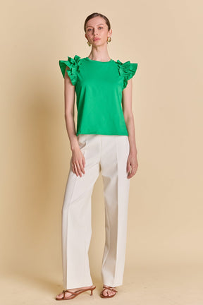 ENGLISH FACTORY - Mixed Media Ruffle Detail T-shirt - T-SHIRTS available at Objectrare