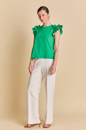 ENGLISH FACTORY - Mixed Media Ruffle Detail T-shirt - T-SHIRTS available at Objectrare