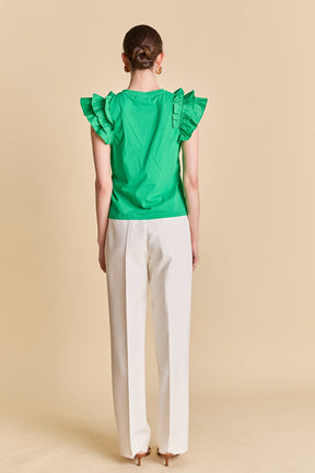 ENGLISH FACTORY - Mixed Media Ruffle Detail T-shirt - T-SHIRTS available at Objectrare
