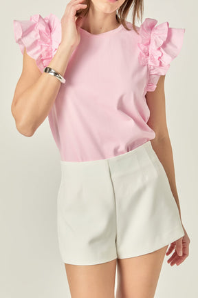 ENGLISH FACTORY - Mixed Media Ruffle Detail T-shirt - T-SHIRTS available at Objectrare