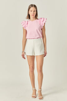 ENGLISH FACTORY - Mixed Media Ruffle Detail T-shirt - T-SHIRTS available at Objectrare