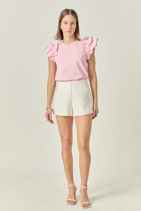 ENGLISH FACTORY - Mixed Media Ruffle Detail T-shirt - T-SHIRTS available at Objectrare