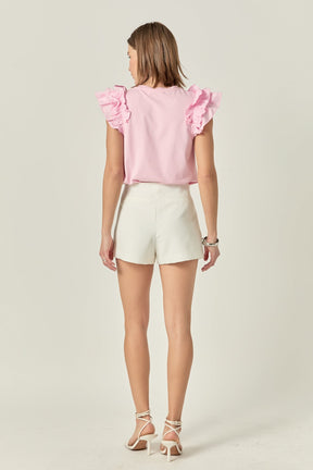 ENGLISH FACTORY - Mixed Media Ruffle Detail T-shirt - T-SHIRTS available at Objectrare