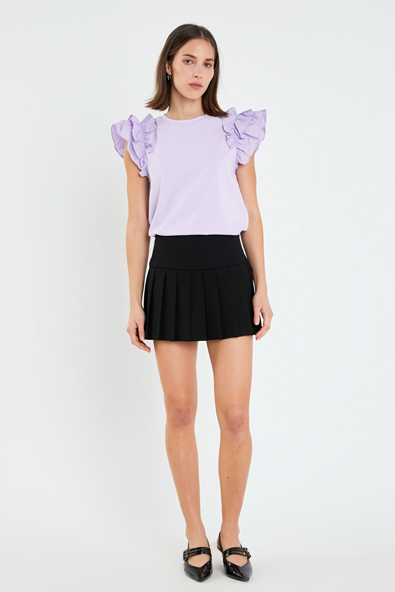 ENGLISH FACTORY - Mixed Media Ruffle Detail T-shirt - T-SHIRTS available at Objectrare