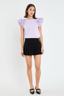 ENGLISH FACTORY - Mixed Media Ruffle Detail T-shirt - T-SHIRTS available at Objectrare