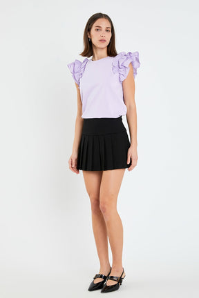 ENGLISH FACTORY - Mixed Media Ruffle Detail T-shirt - T-SHIRTS available at Objectrare