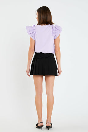 ENGLISH FACTORY - Mixed Media Ruffle Detail T-shirt - T-SHIRTS available at Objectrare