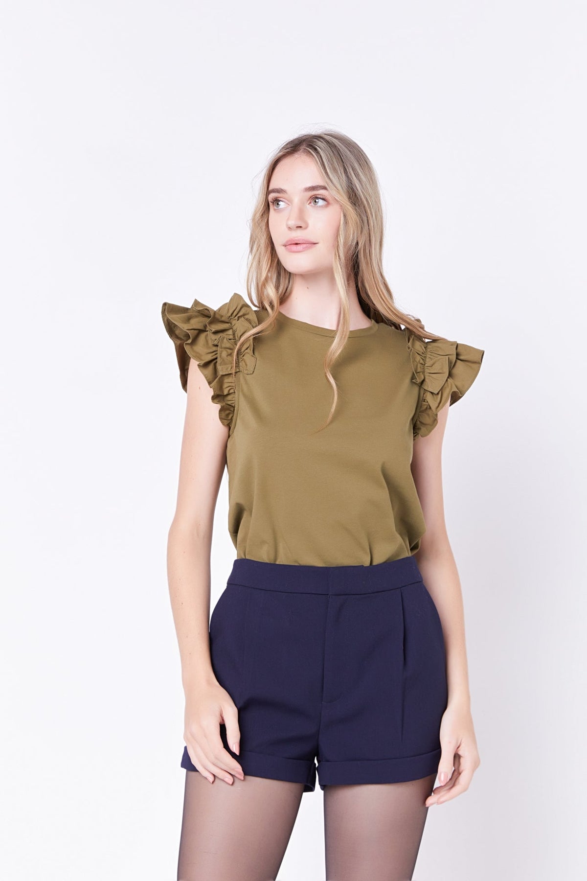 Mixed Media Ruffle Detail T-shirt