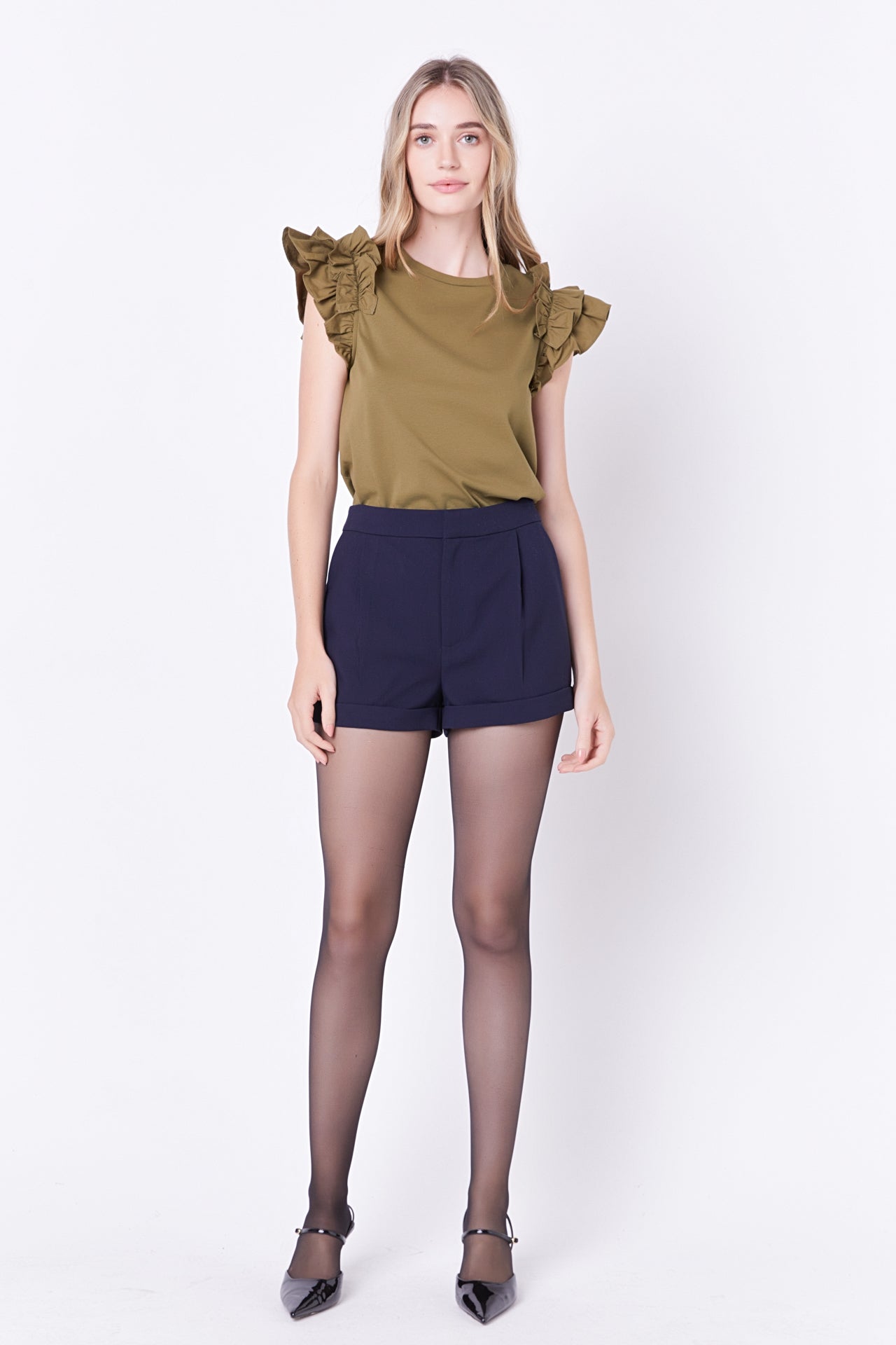 Mixed Media Ruffle Detail T-shirt