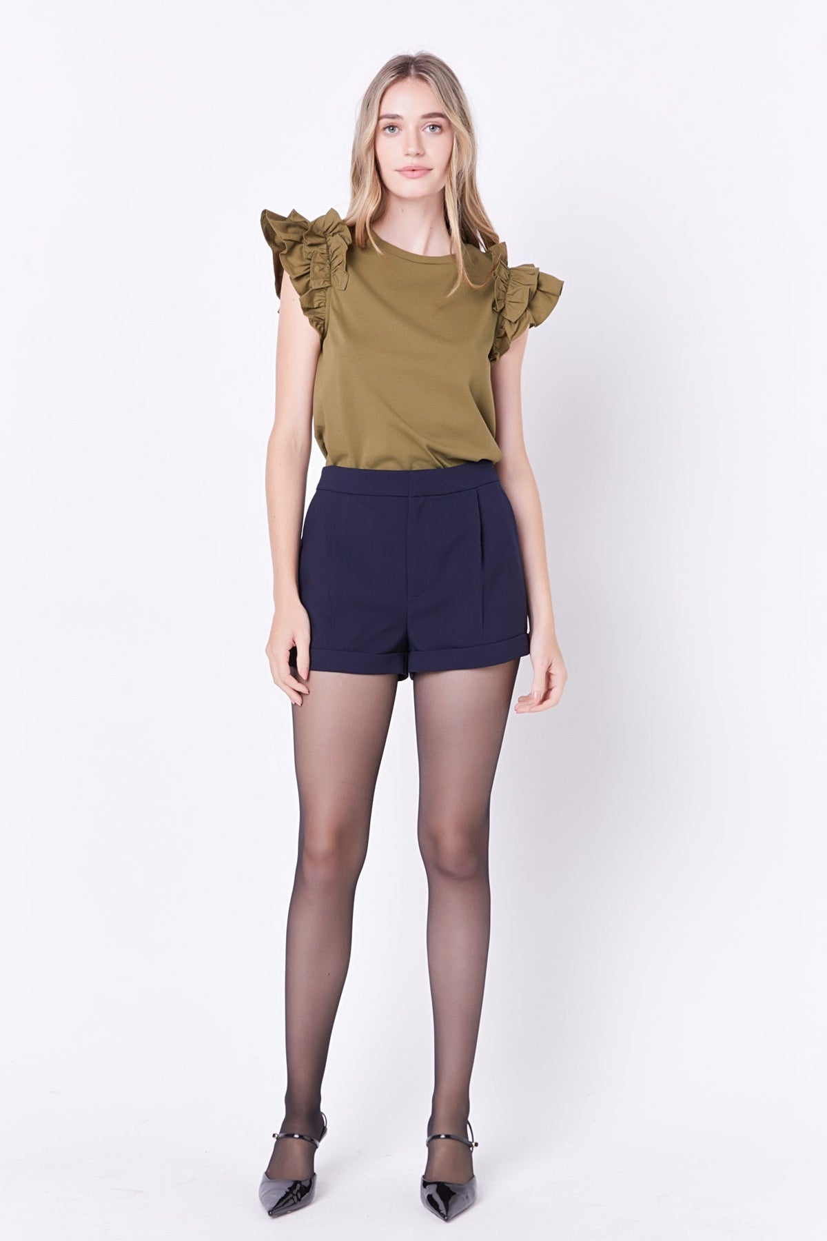 ENGLISH FACTORY - Mixed Media Ruffle Detail T-shirt - T-SHIRTS available at Objectrare