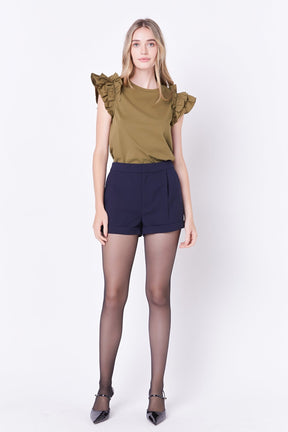 ENGLISH FACTORY - Mixed Media Ruffle Detail T-shirt - T-SHIRTS available at Objectrare
