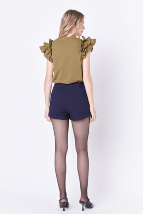 Mixed Media Ruffle Detail T-shirt