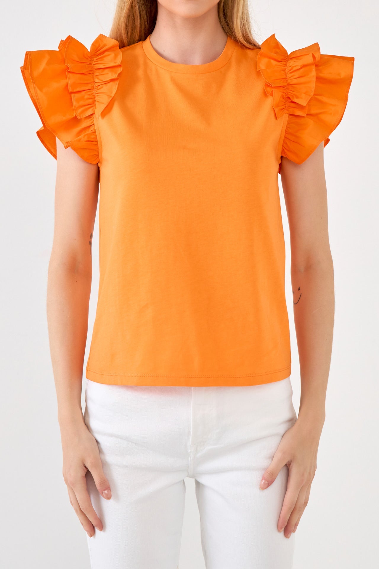 Mixed Media Ruffle Detail T-shirt