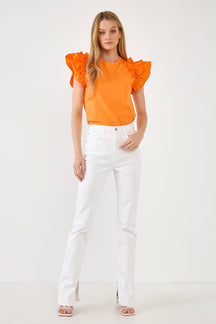 Mixed Media Ruffle Detail T-shirt