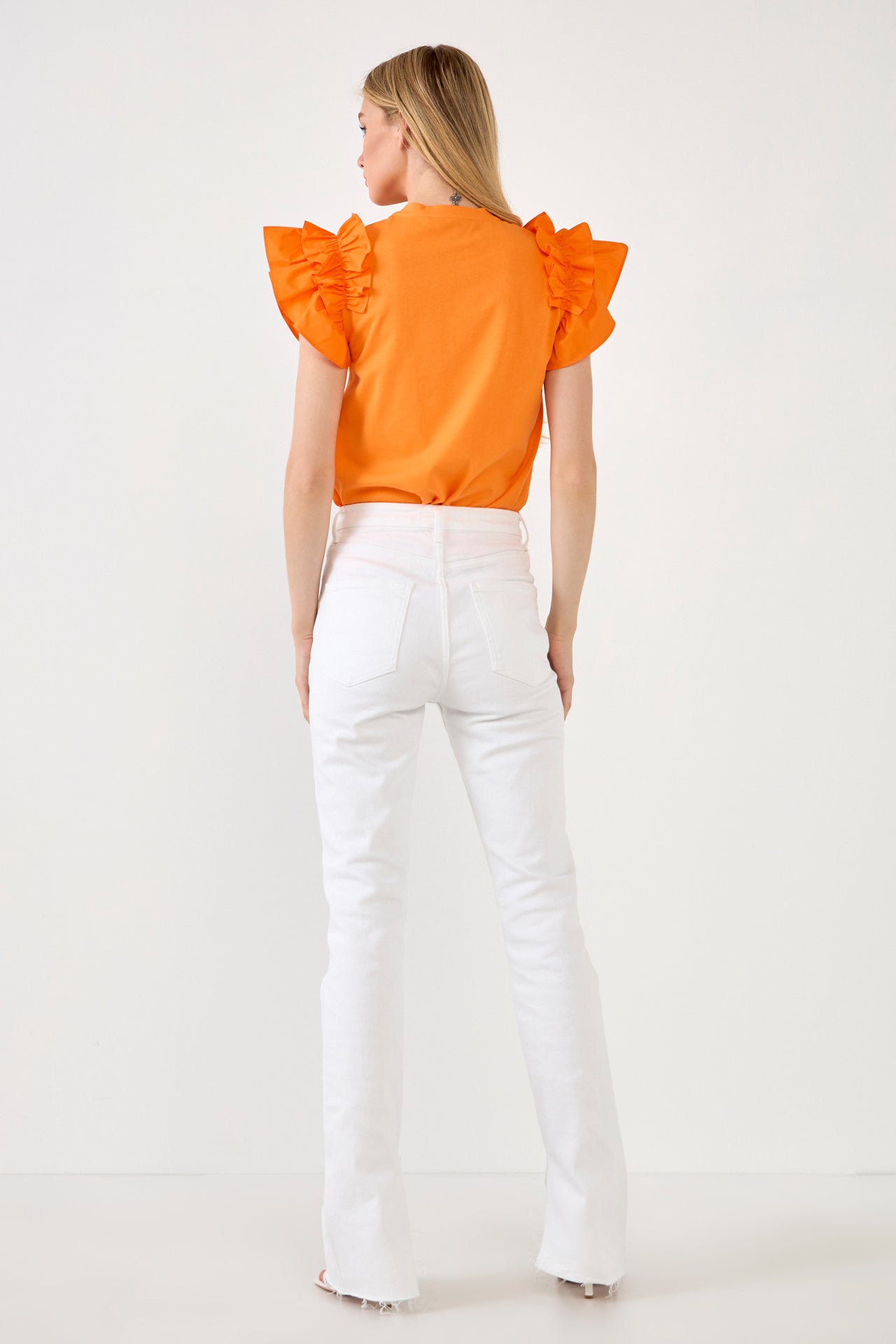 Mixed Media Ruffle Detail T-shirt