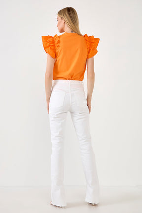 Mixed Media Ruffle Detail T-shirt