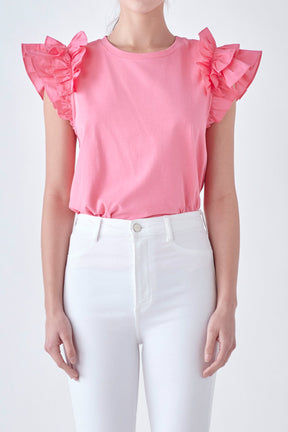 Mixed Media Ruffle Detail T-shirt