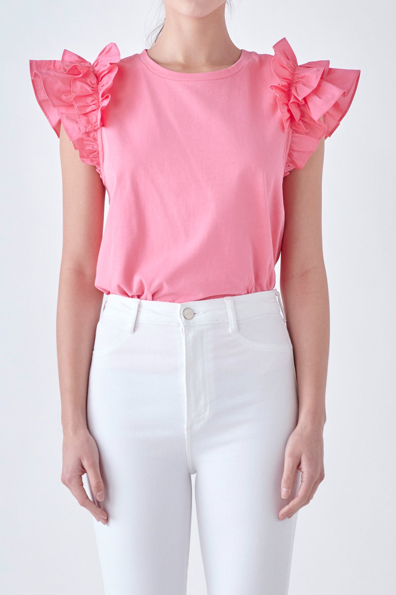 English Factory - Mixed Media Ruffle Detail T-shirt