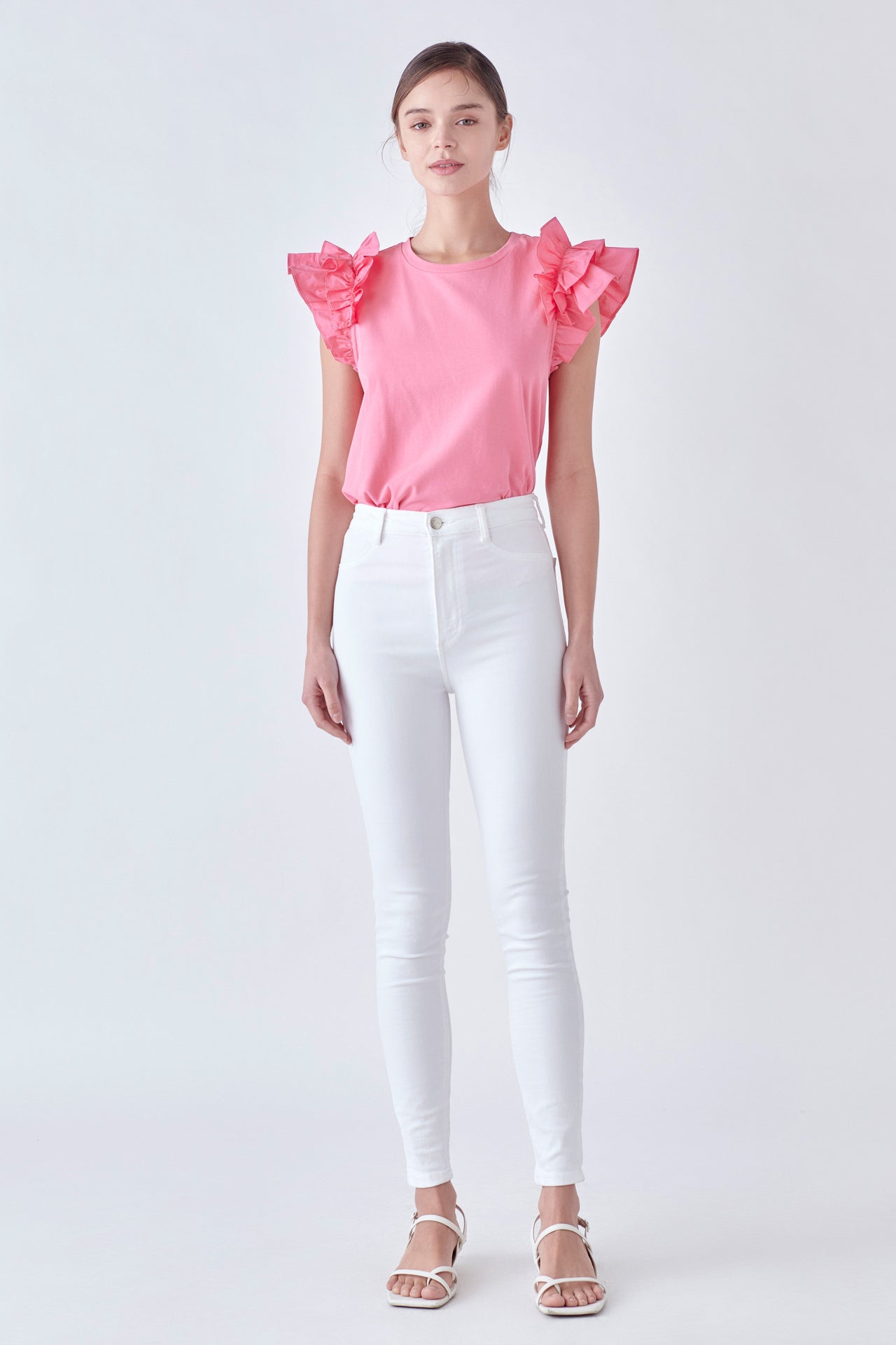 Mixed Media Ruffle Detail T-shirt