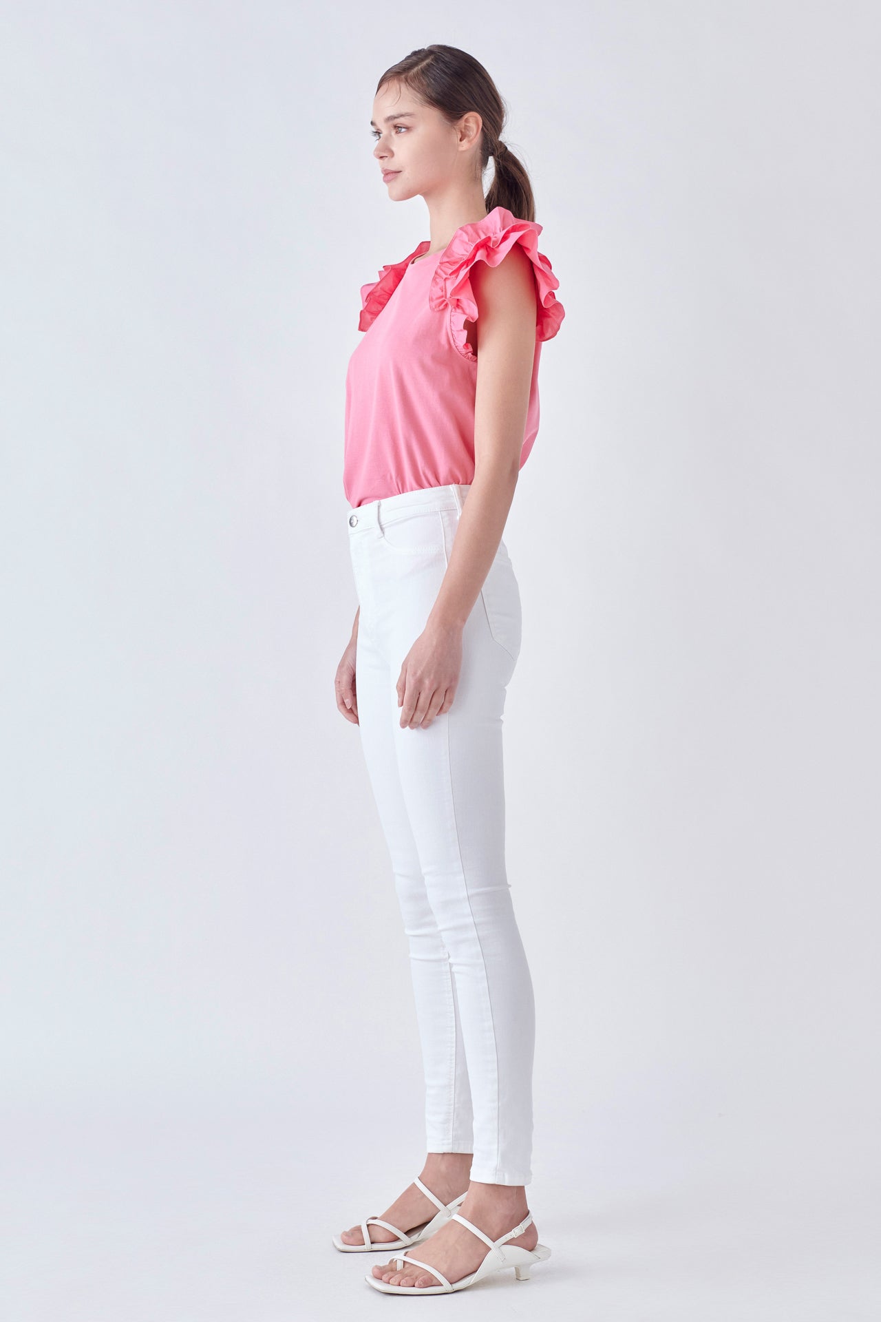 Mixed Media Ruffle Detail T-shirt
