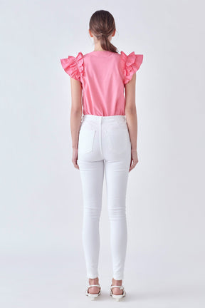 Mixed Media Ruffle Detail T-shirt