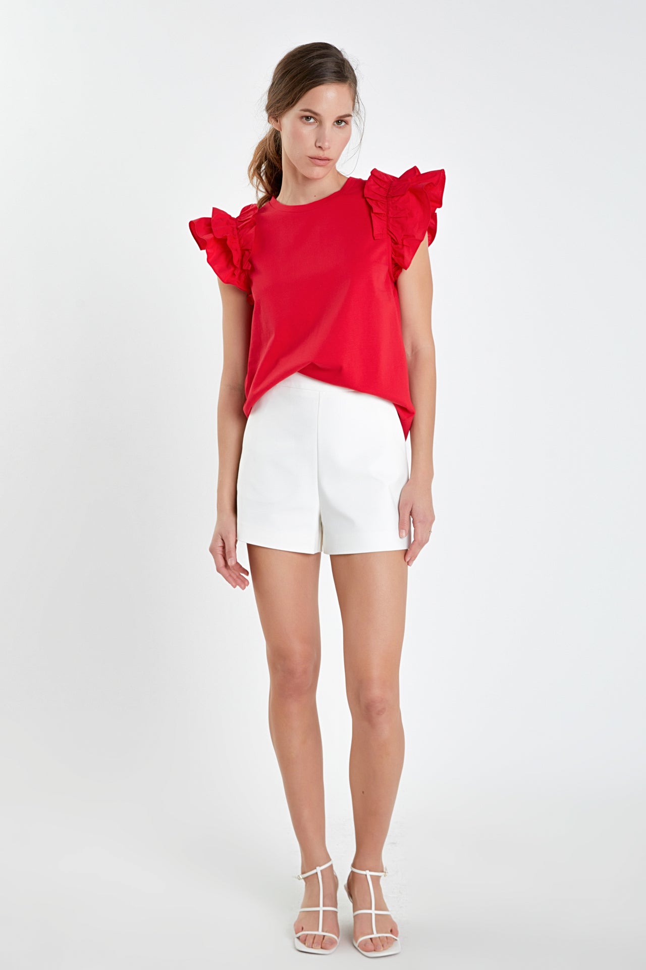ENGLISH FACTORY - Mixed Media Ruffle Detail T-shirt - T-SHIRTS available at Objectrare