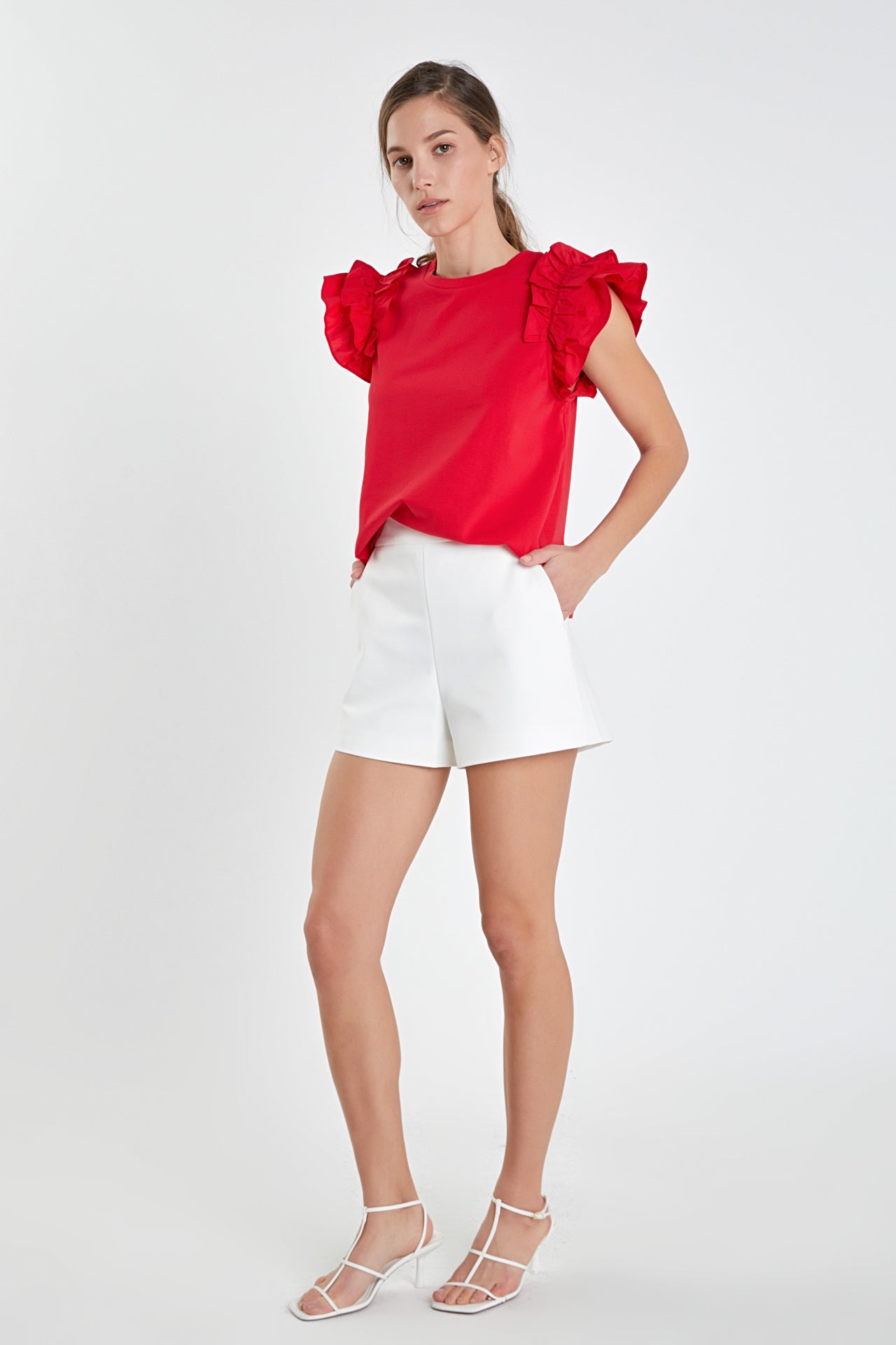 Mixed Media Ruffle Detail T-shirt