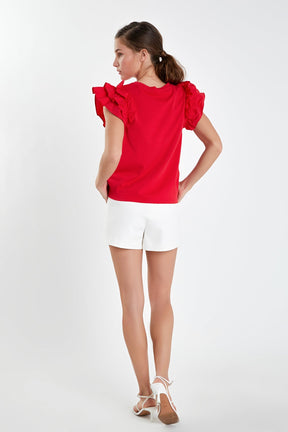 Mixed Media Ruffle Detail T-shirt