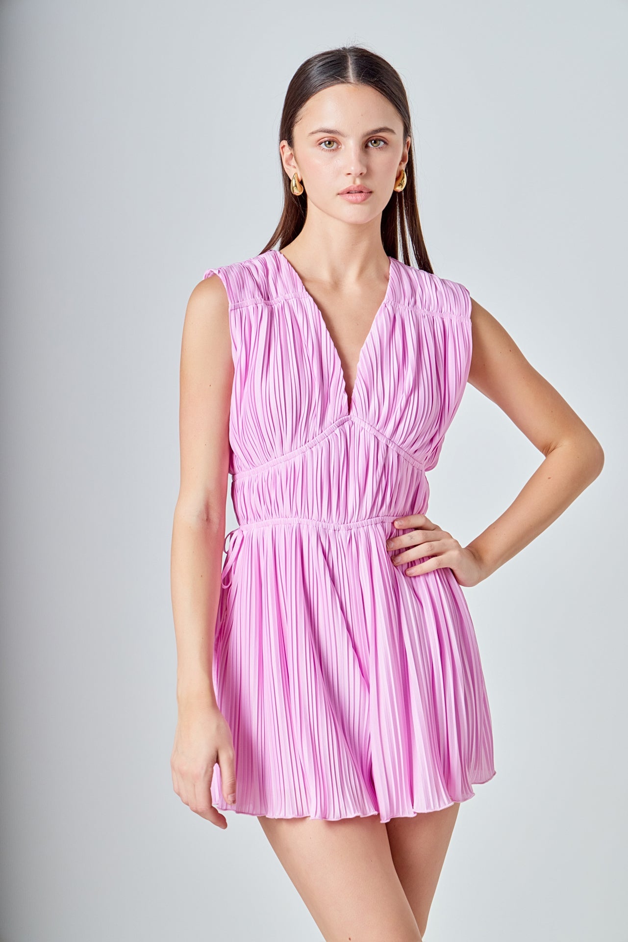 ENDLESS ROSE - V-Neck Pleated Romper - ROMPERS available at Objectrare