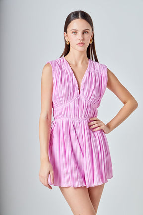 ENDLESS ROSE - V-Neck Pleated Romper - ROMPERS available at Objectrare