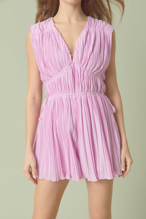 ENDLESS ROSE - V-Neck Pleated Romper - ROMPERS available at Objectrare