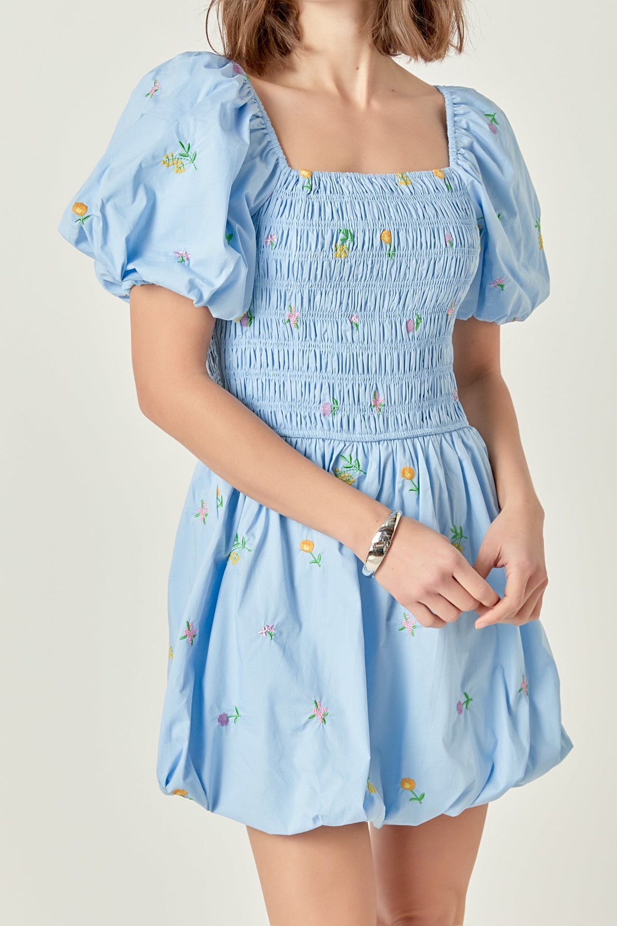 Smocked Dress with Balloon Sleeves