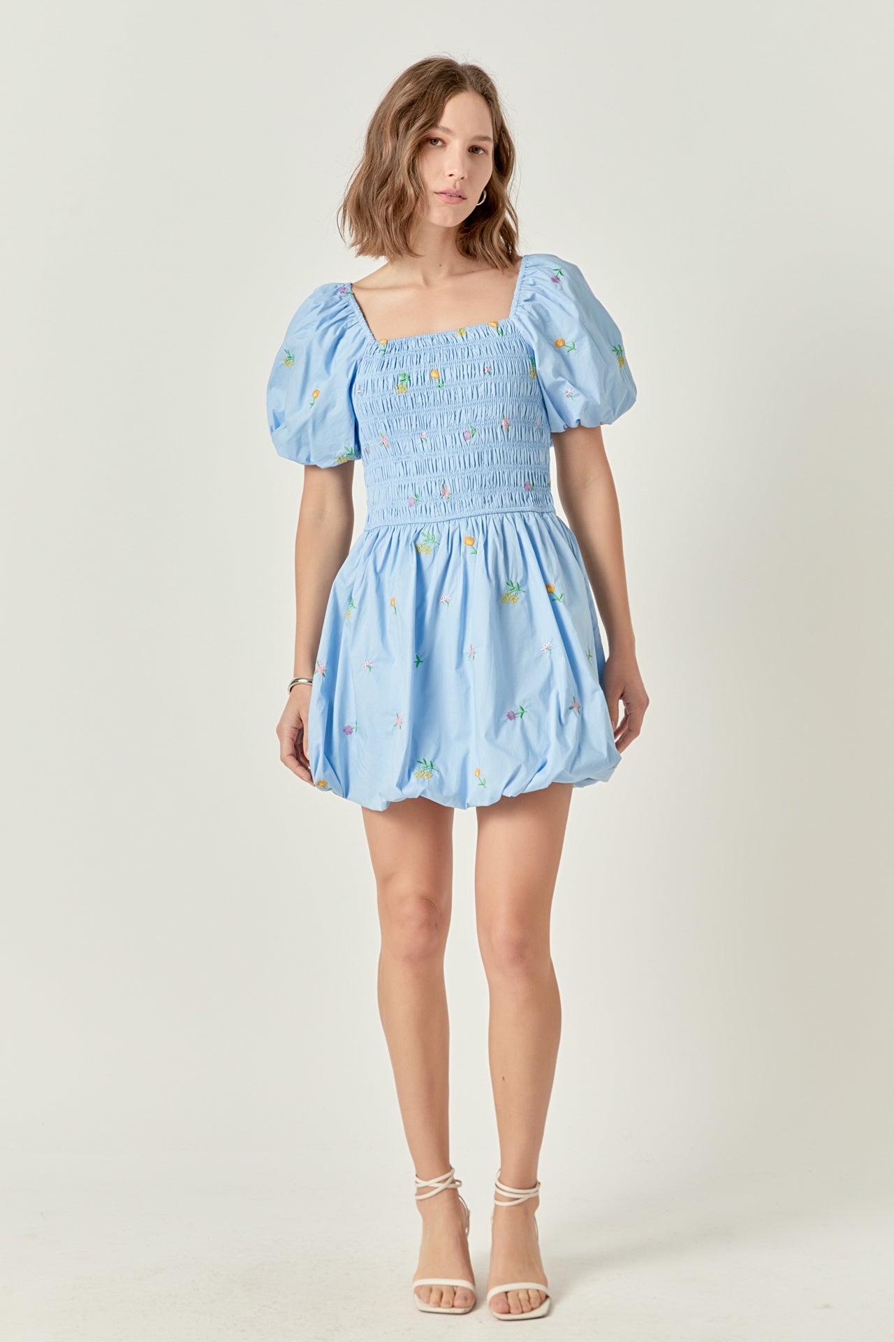 Smocked Dress with Balloon Sleeves