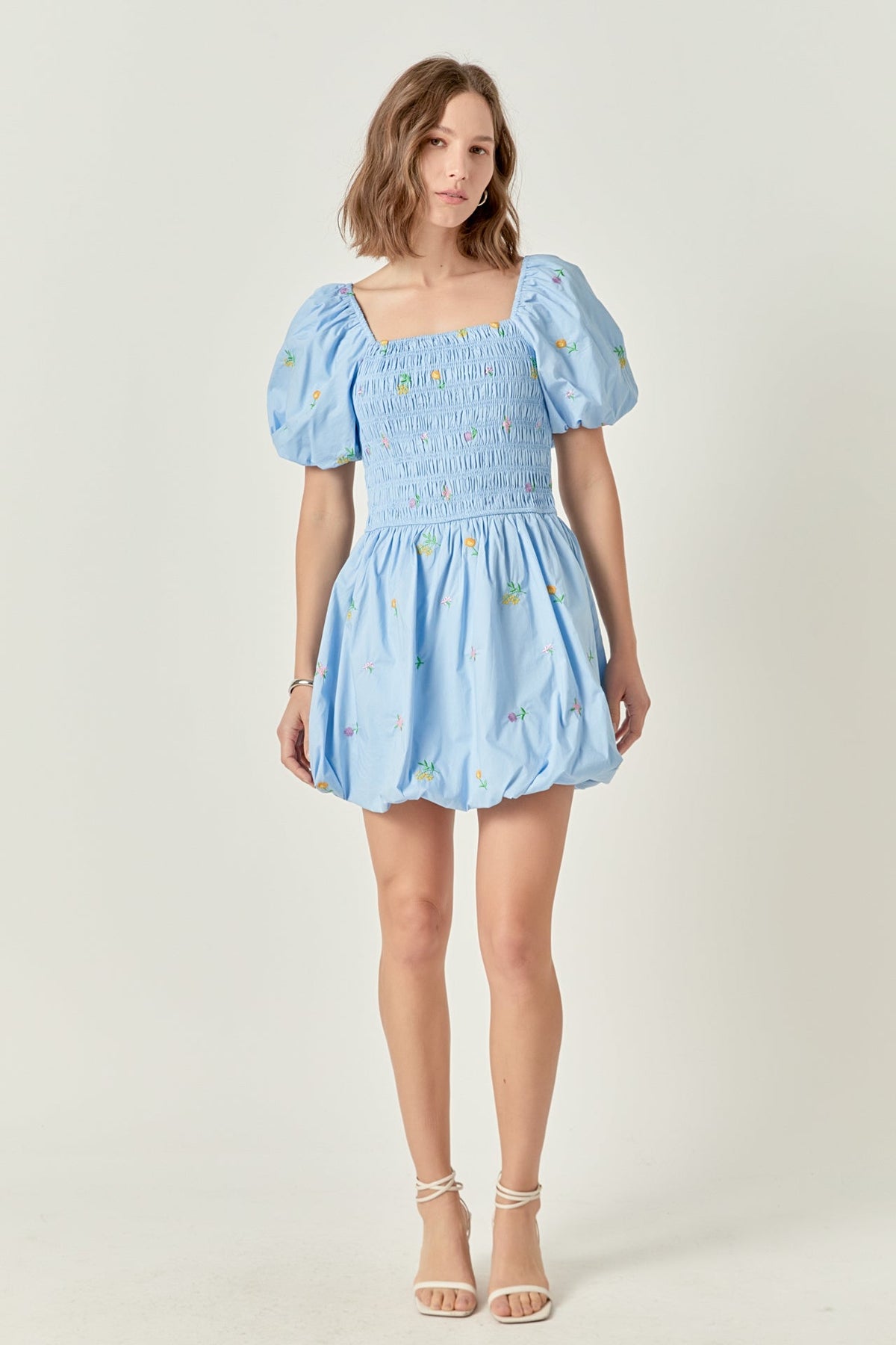 Smocked Dress with Balloon Sleeves
