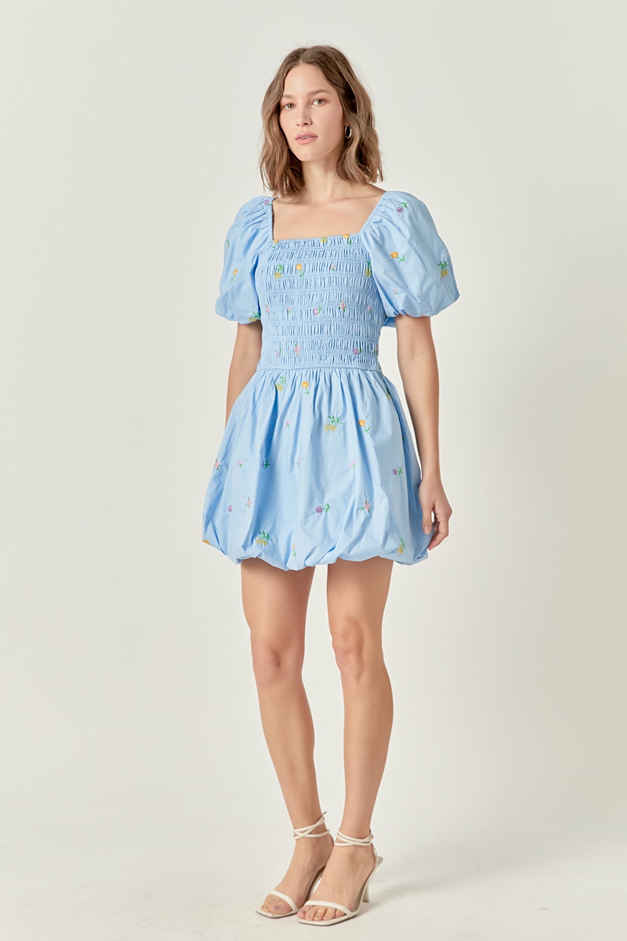 Smocked Dress with Balloon Sleeves