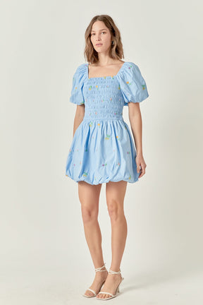 Smocked Dress with Balloon Sleeves