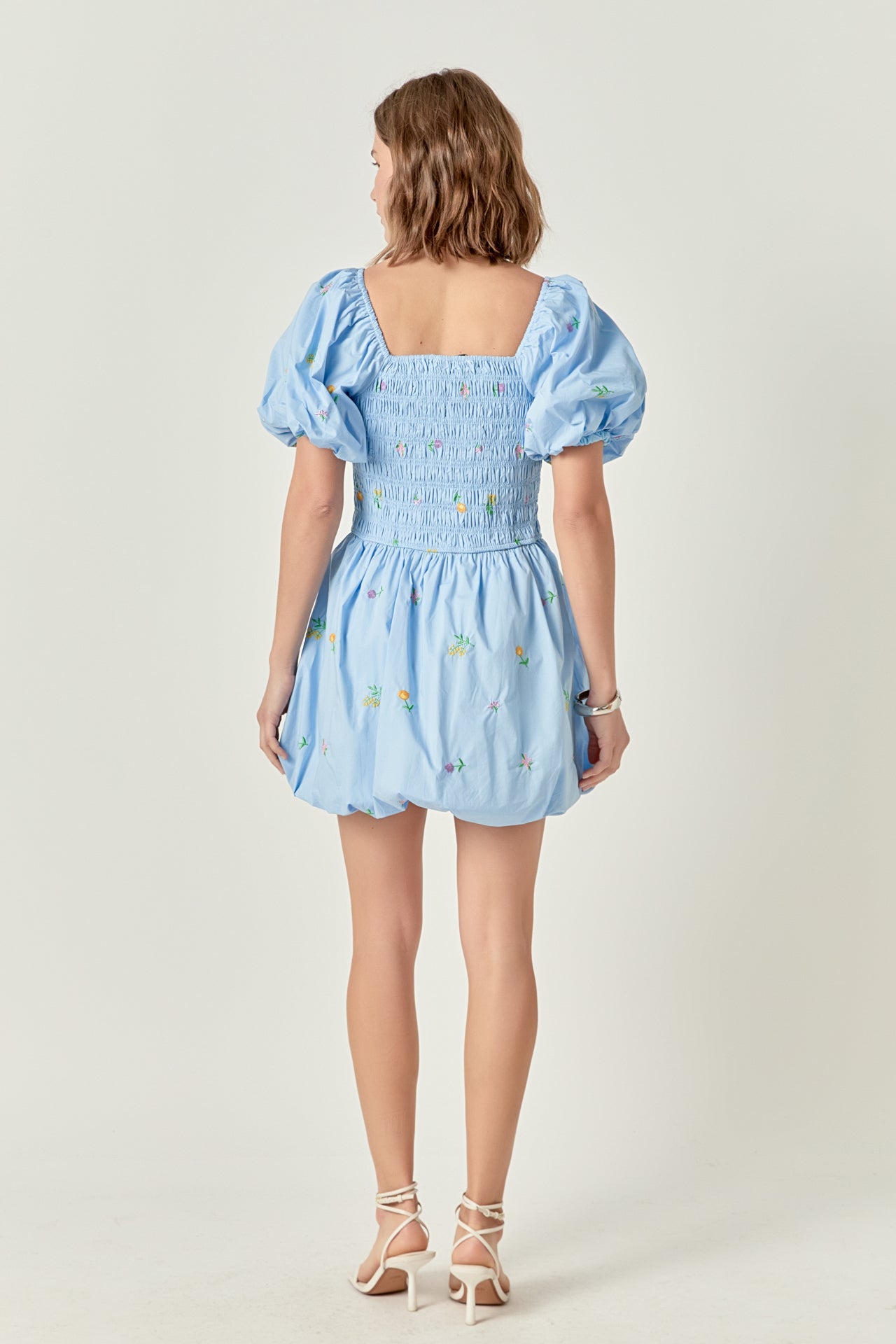 Smocked Dress with Balloon Sleeves