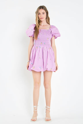 ENGLISH FACTORY - Smocked Dress with Balloon Sleeves - DRESSES available at Objectrare