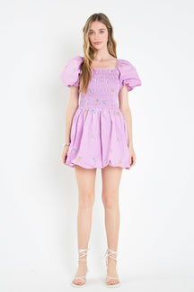 ENGLISH FACTORY - Smocked Dress with Balloon Sleeves - DRESSES available at Objectrare