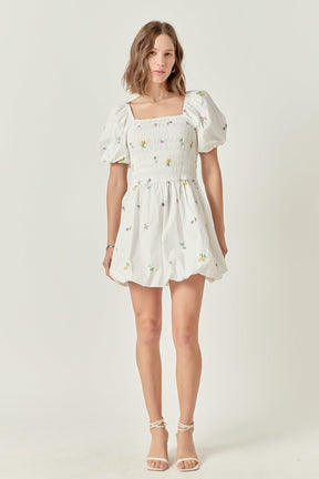 ENGLISH FACTORY - Smocked Dress with Balloon Sleeves - DRESSES available at Objectrare