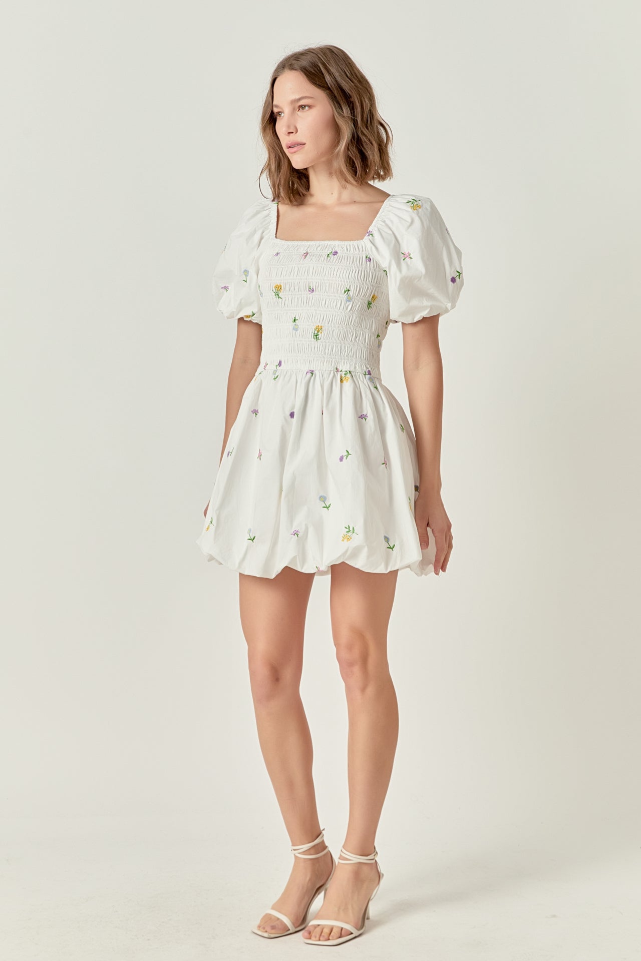 Smocked Dress with Balloon Sleeves