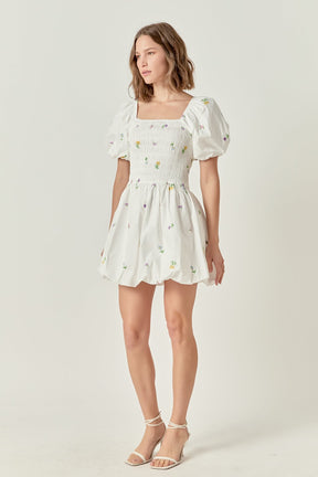 Smocked Dress with Balloon Sleeves