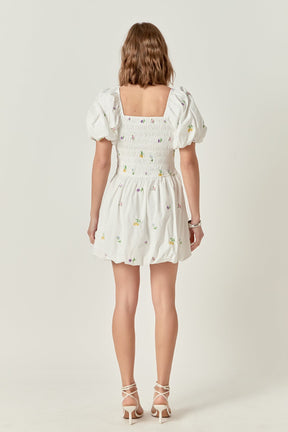 Smocked Dress with Balloon Sleeves