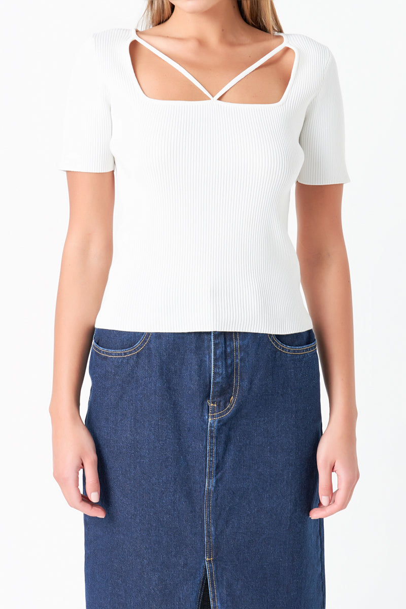 GREY LAB - Cut-out Detail Short Sleeve Knit Top - TOPS available at Objectrare