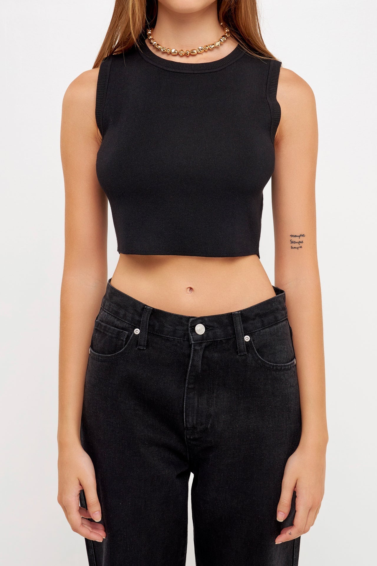 GREY LAB - Knit Crew Neck Cropped Tank Top - CAMI TOPS & TANK available at Objectrare