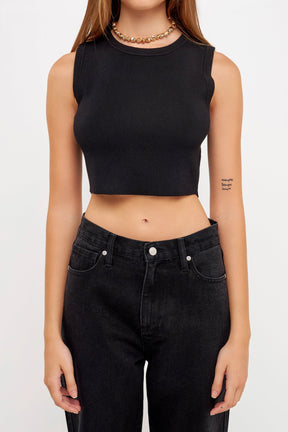 GREY LAB - Knit Crew Neck Cropped Tank Top - CAMI TOPS & TANK available at Objectrare