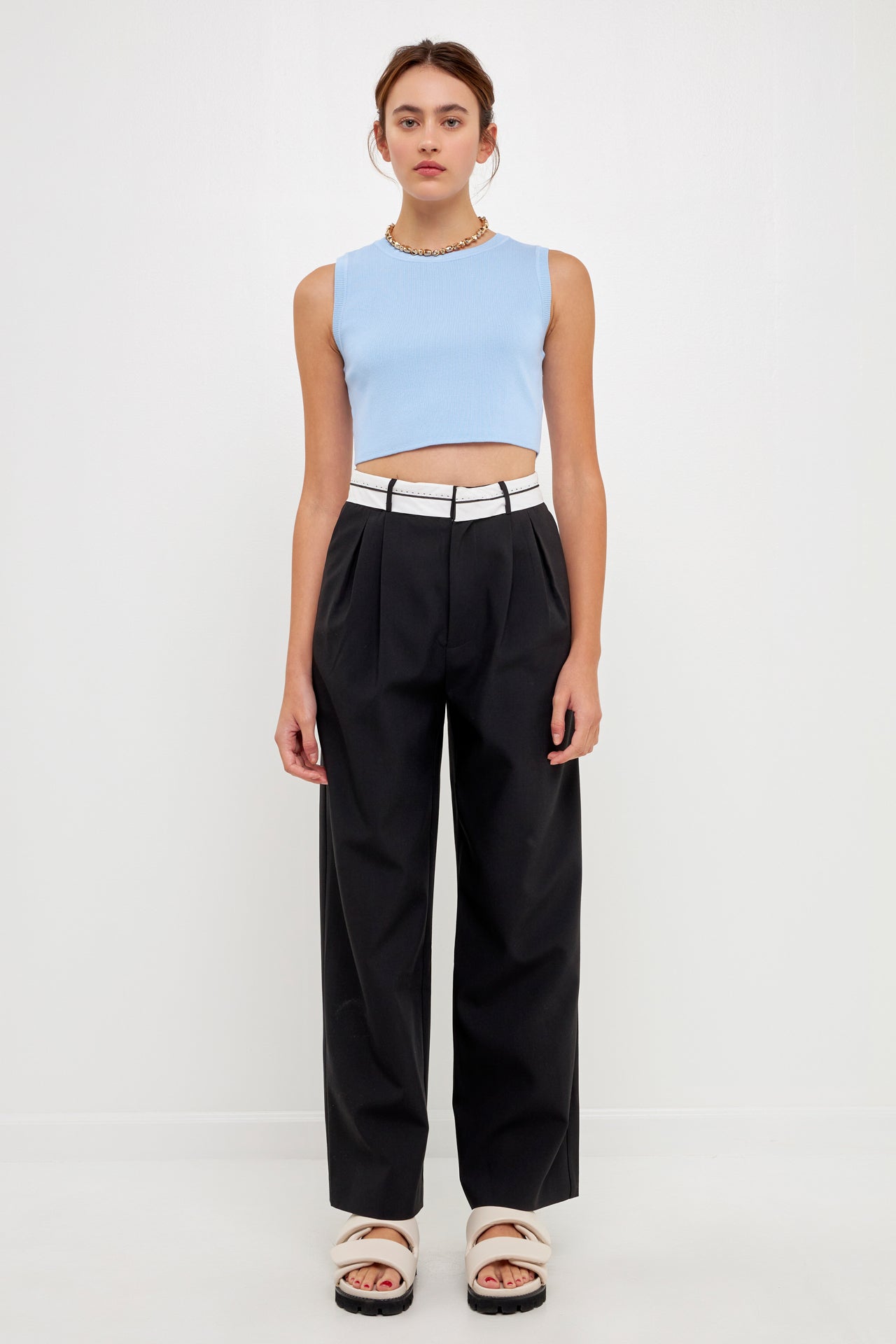 GREY LAB - Knit Crew Neck Cropped Tank Top - CAMI TOPS & TANK available at Objectrare