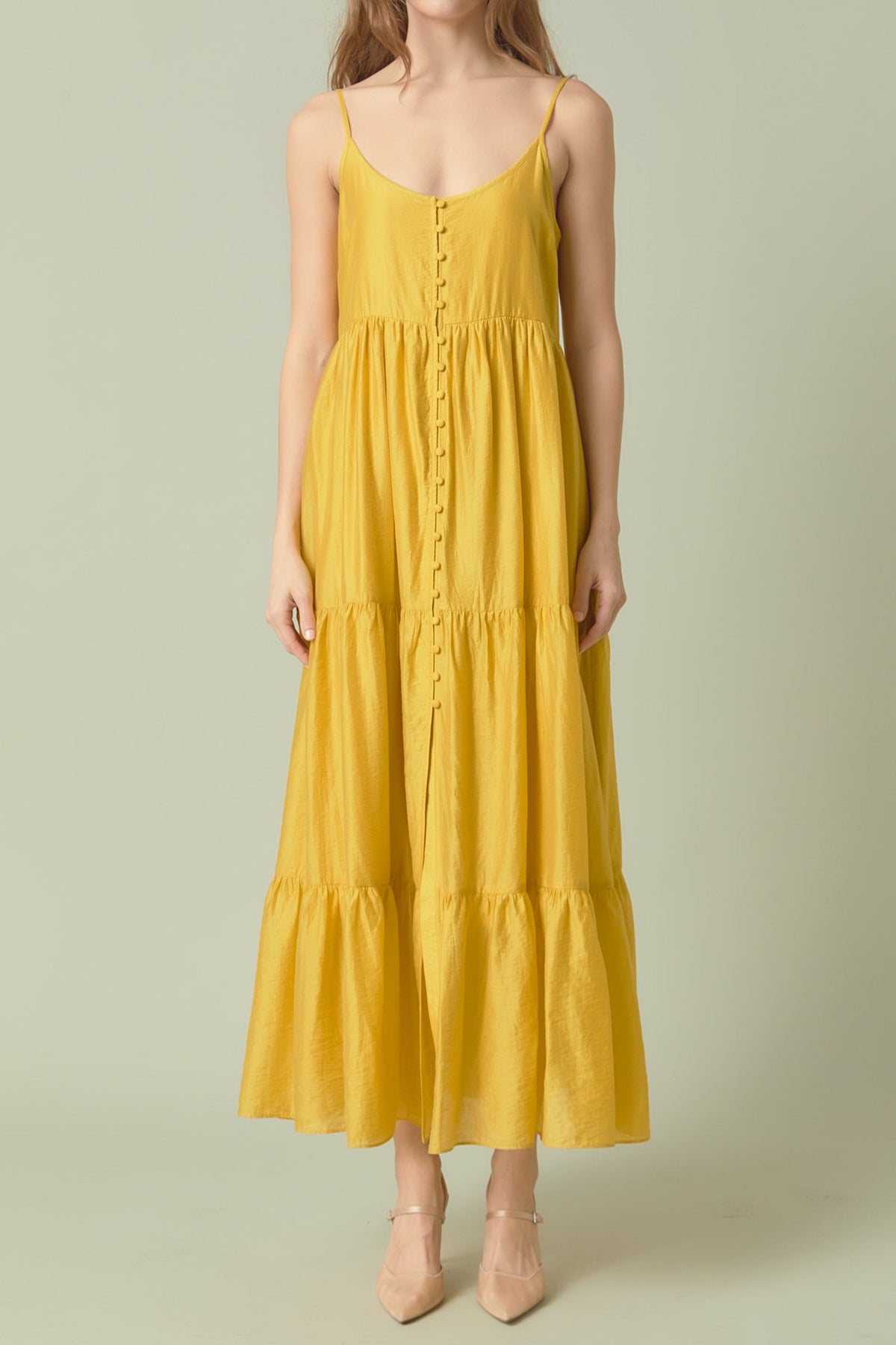 ENDLESS ROSE - Button Detail Tiered Maxi Dress - DRESSES available at Objectrare