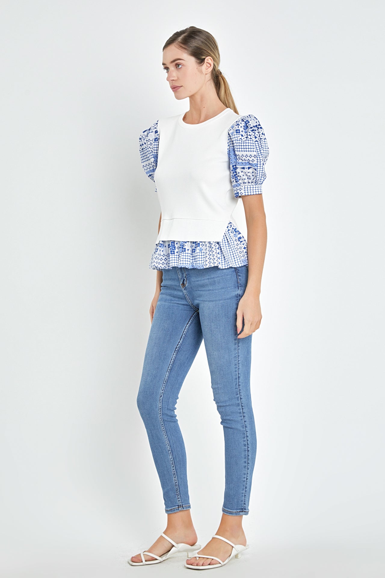 ENGLISH FACTORY - English Factory - Mixed Media Floral Sleeve Knit Top - TOPS available at Objectrare